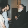 დეკანოზი იოანე ჩიგოგიძე მეუღლესთან ერთად. შეხვედრა პატრიარქთან
